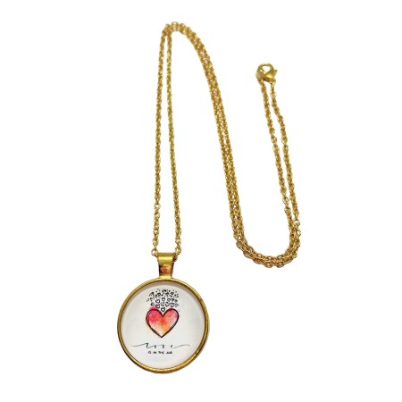 necklace steel gold red heart